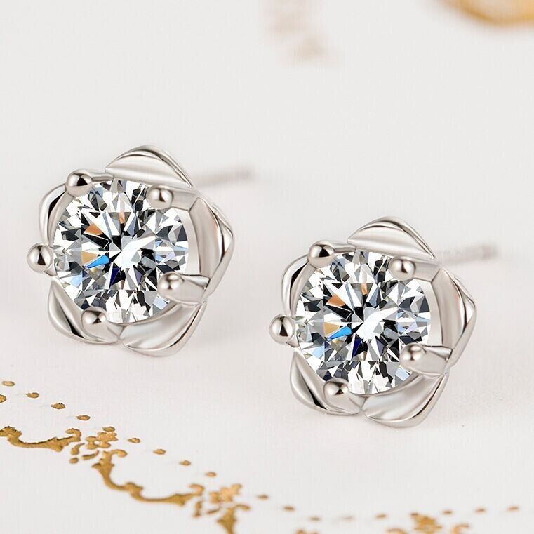 Crystal Star Stud Earrings Women Girls 925 Sterling Silver Jewellery Gift UK