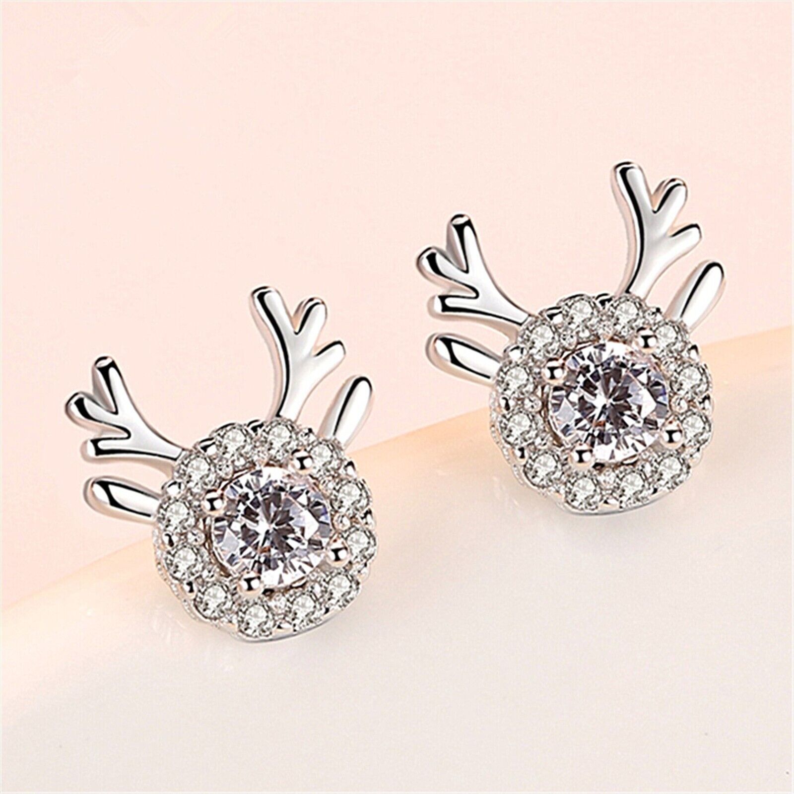 Crystal Elk Stud Earrings 925 Sterling Silver Women Girls Christmas Gift UK