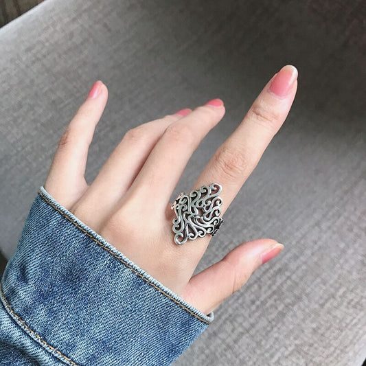 Vintage Leaf Fashion Adjustable Ring 925 Sterling Silver Women Girls Jewellery