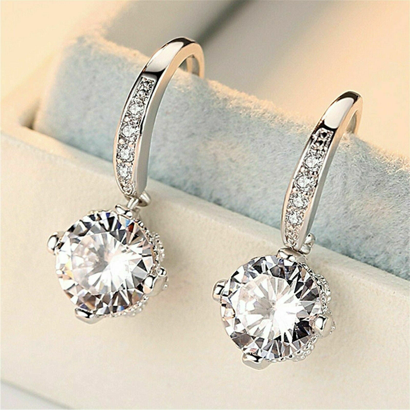 925 Sterling Silver Cute Multi CZ Crystal Drop Huggie Hoop Earrings Gift UK