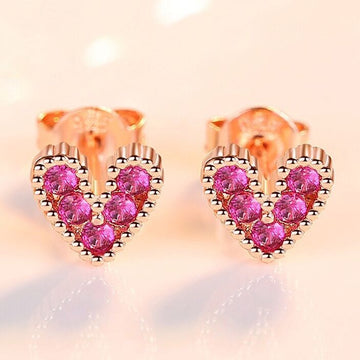 925 Sterling Silver Pink Heart RoseGold Stud Earrings Jewellery Women Girls Gift