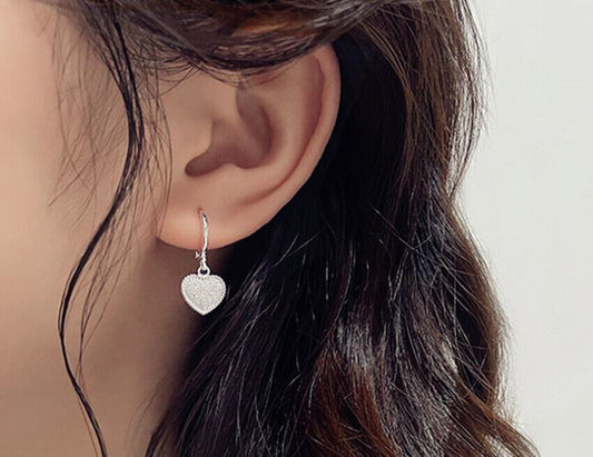 Matte Drop Heart Stud Earrings 925 Sterling Silver Womens Ladies Jewellery Gifts