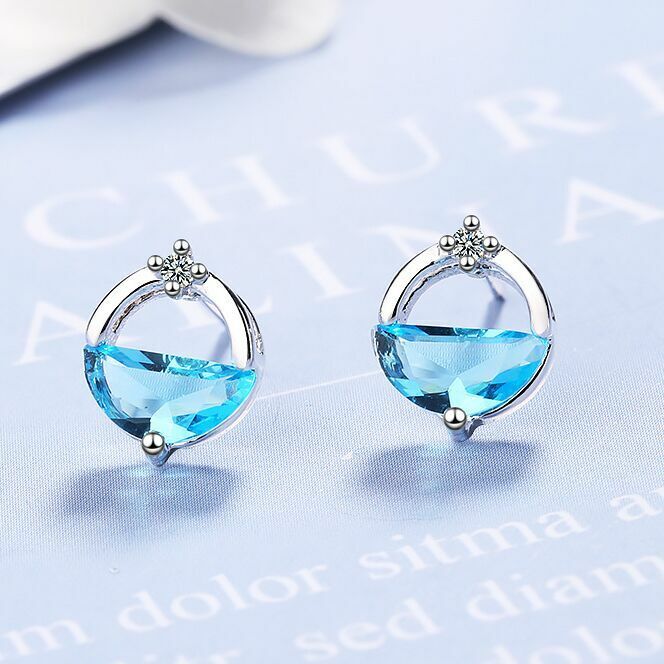 Women 925 Sterling Silver Crystal Circle Lake Stud Earrings Jewellery Gift