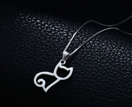 Cat Charm Pendant 925 Sterling Silver Chain Necklace Women Jewellery Love Gifts