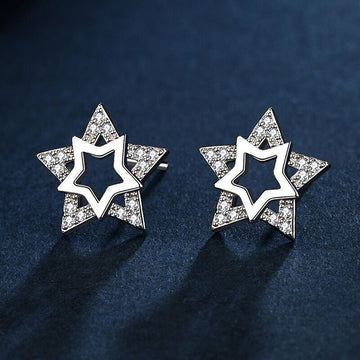 925 Sterling Silver Crystal Star Crystal Stud Earrings Womens Girls Jewellery