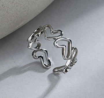 Heart Link 925 Sterling Silver Adjustable Plt Ring Womens Girl Jewellery Gift UK