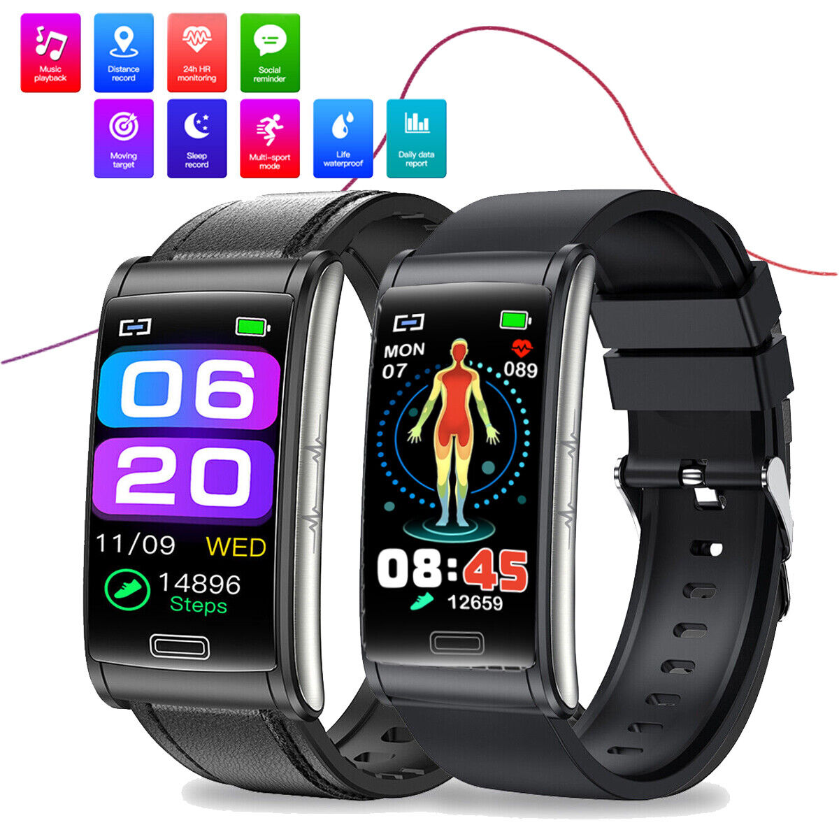 E600 ECG Heart Rate Smart Watch Body Temperature Monitor Sports Fitness Tracker