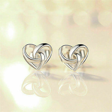 925 Sterling Silver Cute Twist Swirl Knot Love Heart Stud Earrings Girl Gift UK