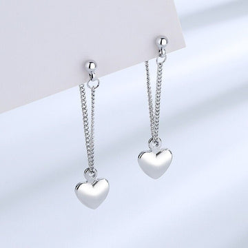 925 Sterling Silver Love Heart Drop/Dangle Chain Earrings Women Girl Gift UK