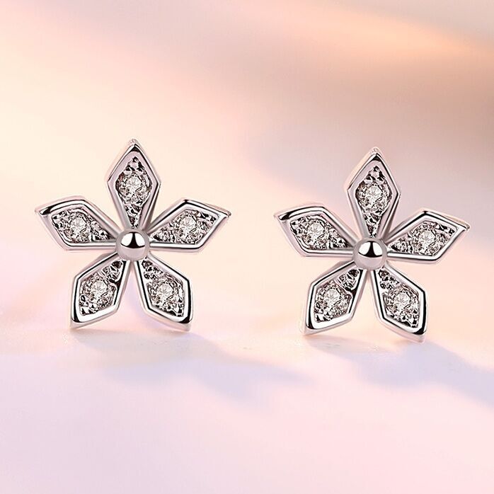 925 Sterling Silver Crystal Flower Stud Earrings Jewellery Women Girls Gift UK