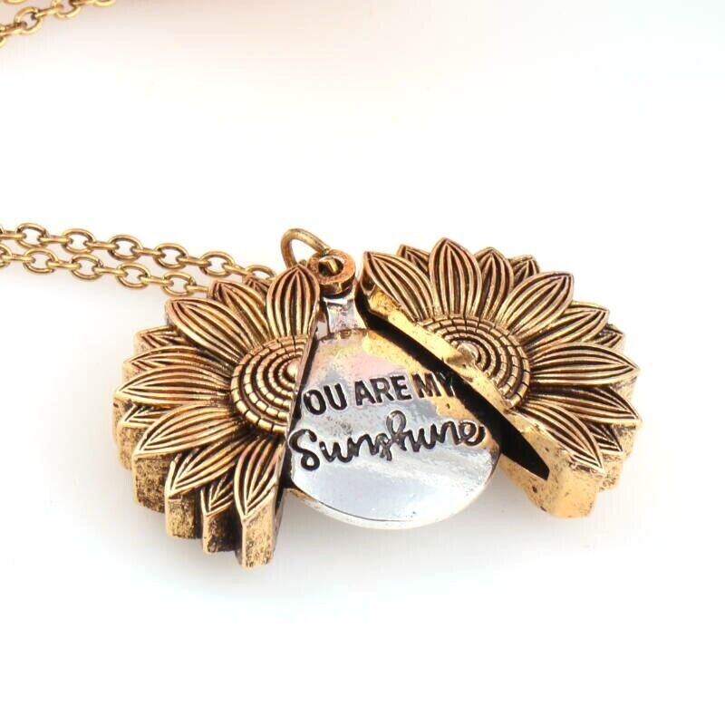 Unisex You Are My Sunshine Open Locket Sunflower Pendant Necklace Jewelry Gifts