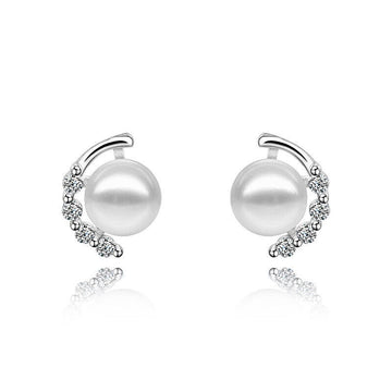 Stud Earrings Sparkling 925 Sterling Silver Earrings Pearl CZ Women Girl Gift