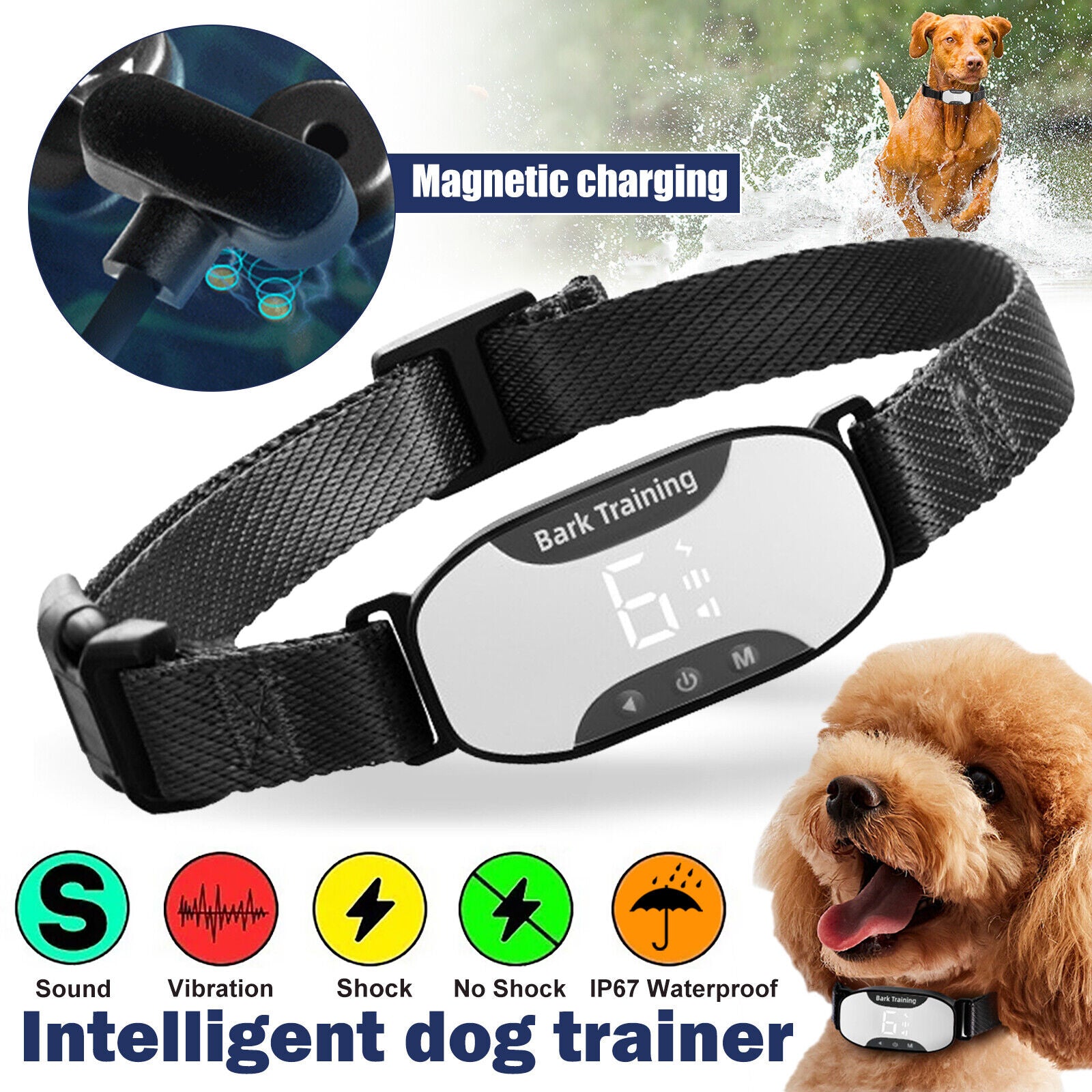 Anti Bark Pet Dog Training Collar Sound & Shock Stop Barking Automatic Pet Auto