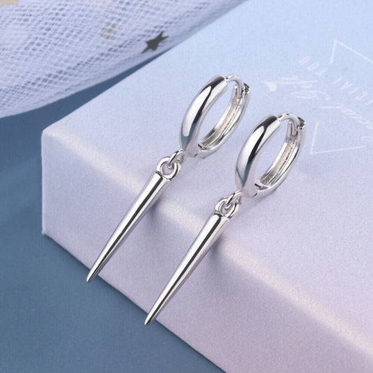 925 Sterling Silver Awl Drop Huggie Hinge Stud Earrings Womens Girls Jewellery