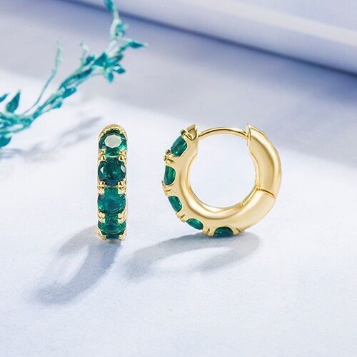 Crystal Emerald Gold Hoop Earrings 925 Sterling Silver Women Girls Jewellery UK