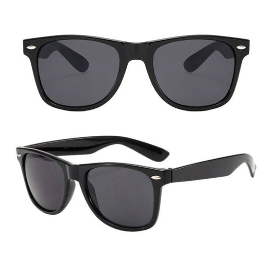 Classic BLACK Sunglasses BLACK Lens Mens Ladies Womens Retro Vintage 80s Fashion