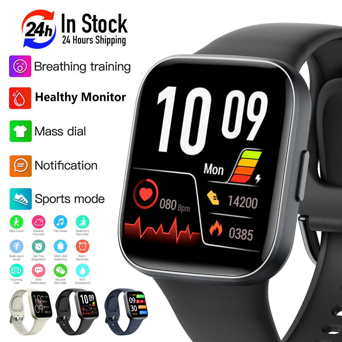 Waterproof Smart Watch Heart Rate Outdoor Sports Fitness Tracker Bluetooth Call